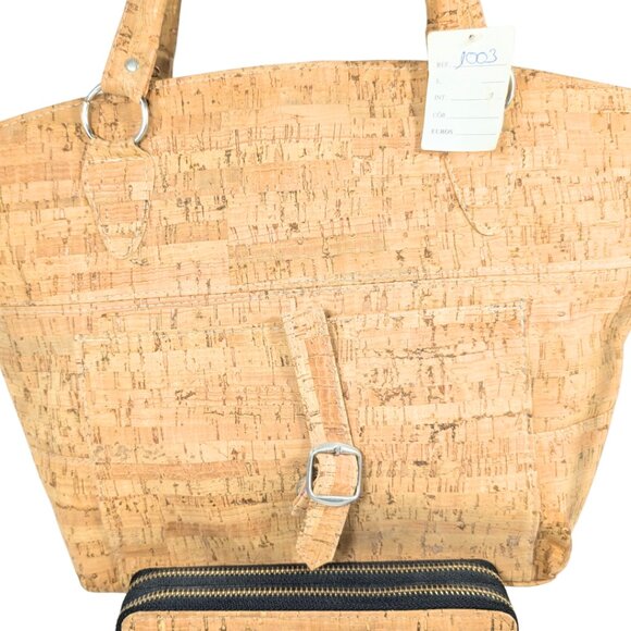 SOLDLarge Natural Cork NWT Zip Tote Crossbody w/Matching Wallet Made In Portugal - Picture 2 of 11